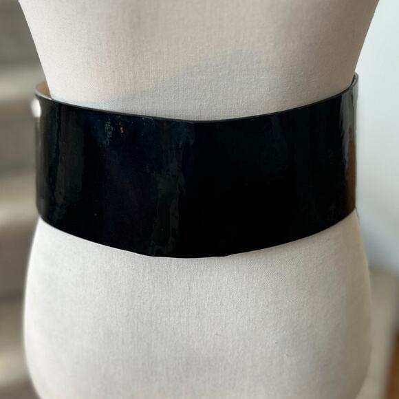 Vintage 90s Black Patent Leather Three Multi Buckle Corset Waist Belt main image 5